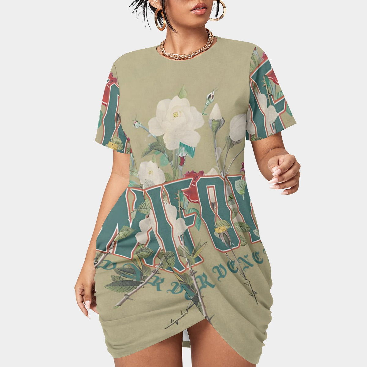 Stacked Hem Dress with Short Sleeve (Plus Size)