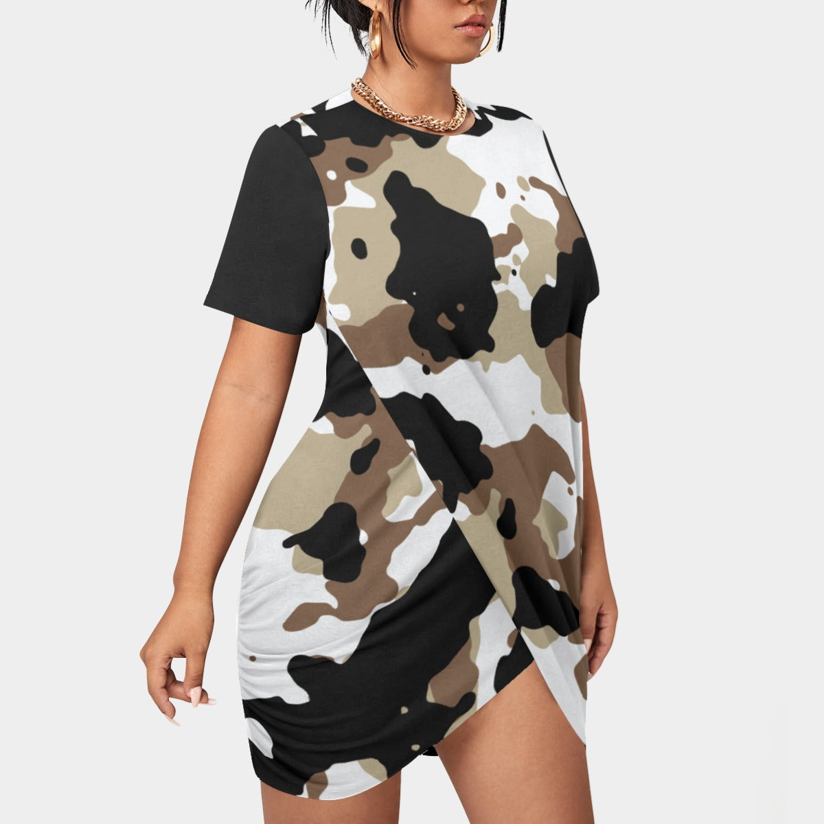 Stacked Hem Dress with Short Sleeve (Plus Size)