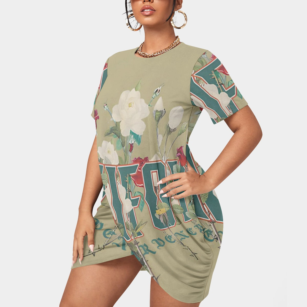 Stacked Hem Dress with Short Sleeve (Plus Size)