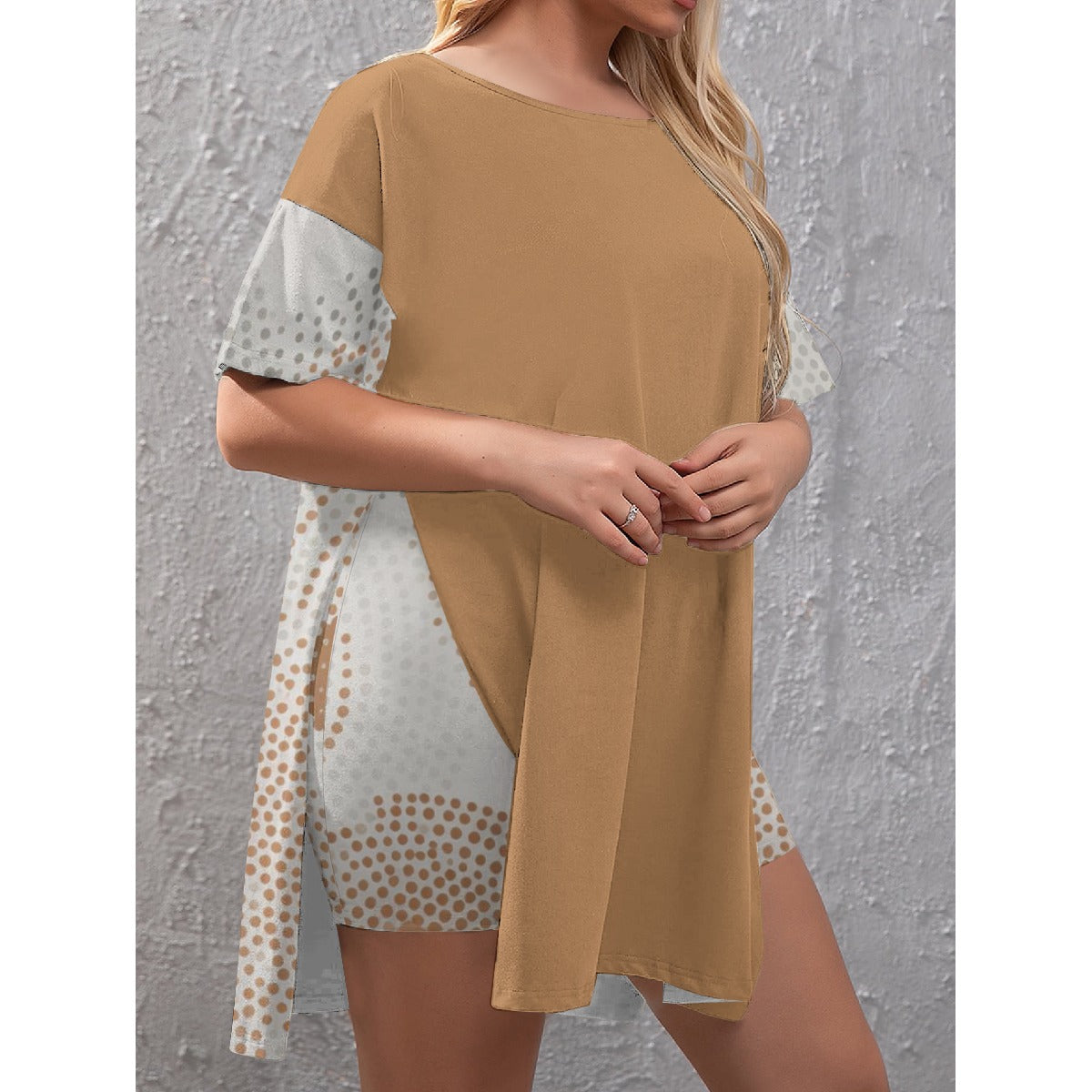 Women's Drop-Shoulder T-Shirt with Side Split and Shorts (Plus Size)