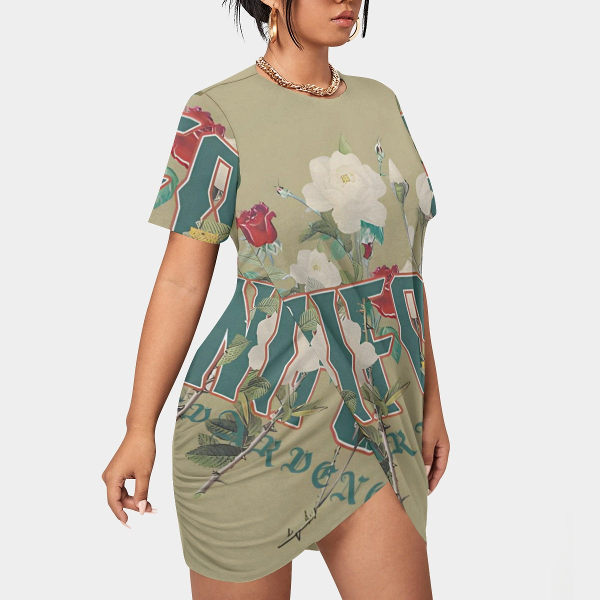 Stacked Hem Dress with Short Sleeve (Plus Size)