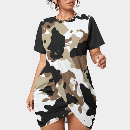 Stacked Hem Dress with Short Sleeve (Plus Size）