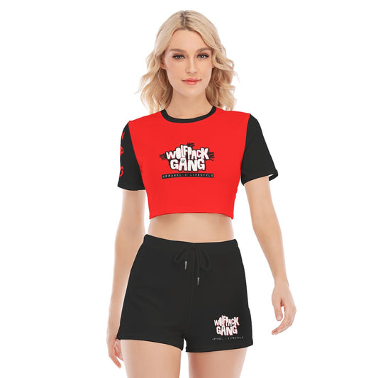 Women's Wolf Print Short Set - Casual O-Neck T-Shirt and Shorts Suit for Party, Beach & Sports