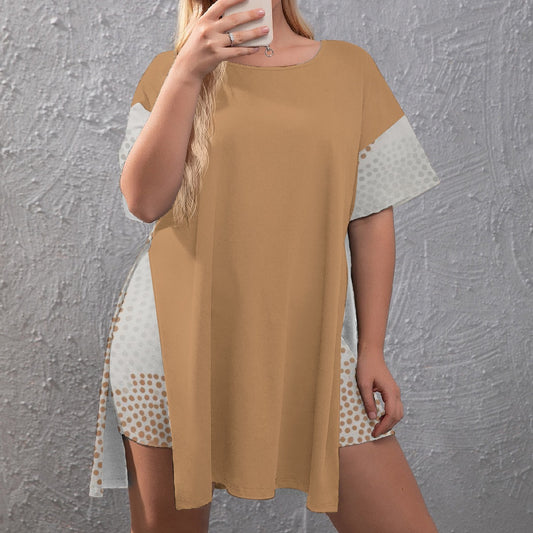 Women's Drop-Shoulder T-Shirt with Side Split and Shorts (Plus Size)